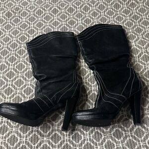 BCBG Paris Black Heeled Boots with White Stitching